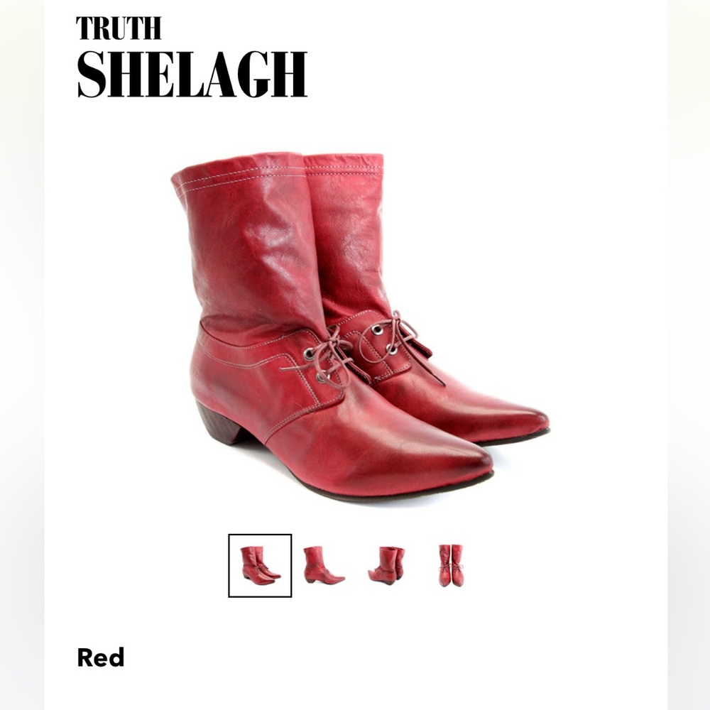 John Fluevog truth shelagh Leather Ankle Boots low heels red wood 7